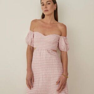 Reformation Emilia Linen Dress in Blush Check Size 4